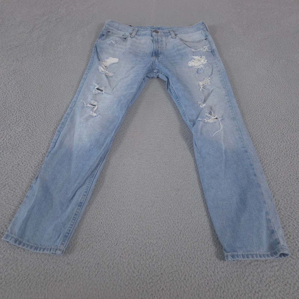 Hollister Jeans Mens 34x29 Light Blue Skinny Leg Distressed Ripped Denim Pants